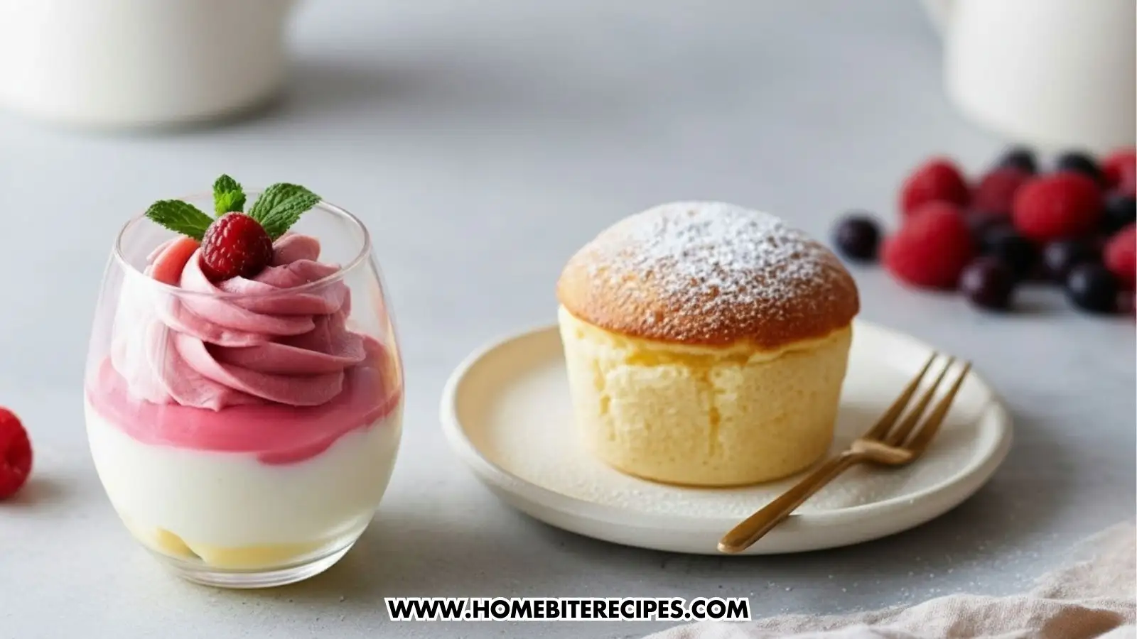 Dreamy Cranberry Mousse Cups served with fluffy japanese cheesecake cupcake