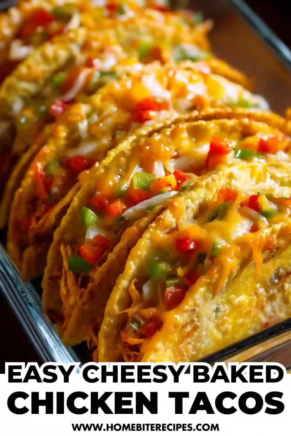 Golden baked tacos filled with shredded chicken, melted cheese, bell peppers, and onions — perfectly crisp and loaded with flavor. Easy, cheesy, and oven-baked for a mess-free taco night