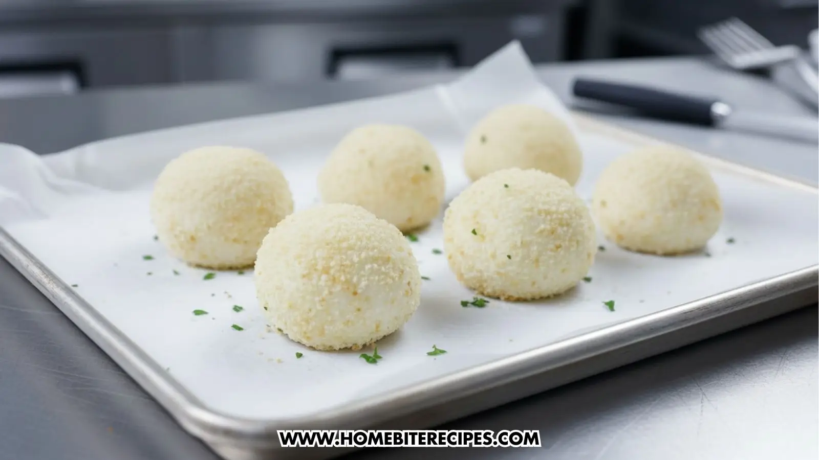 Close-up of unfried buffalo Chicken Bacon Mozzarella Bombs filled with melted cheese placed on a white papaer baking.