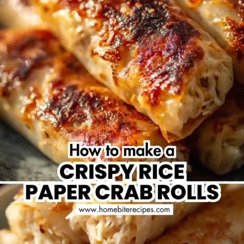 Crispy golden rice paper rolls filled with creamy crab mixture, pan-fried to a caramelized finish and stacked closely together.
