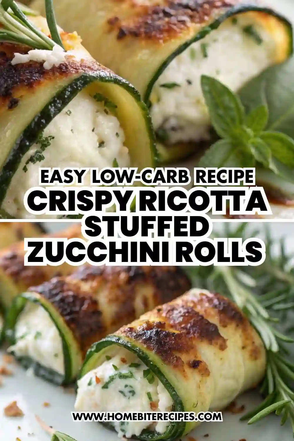Crispy ricotta stuffed zucchini rolls pan-seared until golden and filled with herbed ricotta cheese.