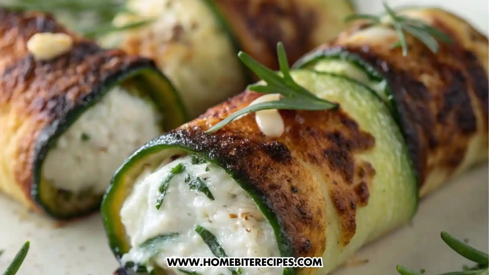 Crispy ricotta stuffed zucchini rolls pan-seared until golden and filled with herbed ricotta cheese.