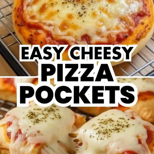 Homemade cheesy pizza pockets baked until golden, filled with melted mozzarella and tomato sauce, resting on a cooling rack with cheese stretching apart.