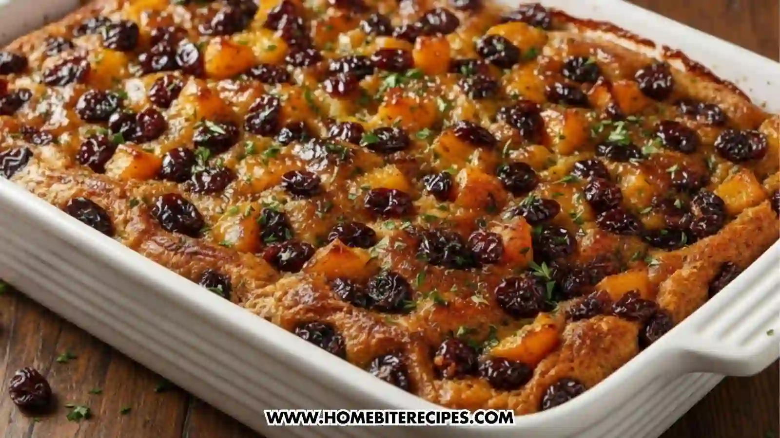 Sweet potato and cranberry gratin baked until golden brown with herbs and a glossy caramelized top.